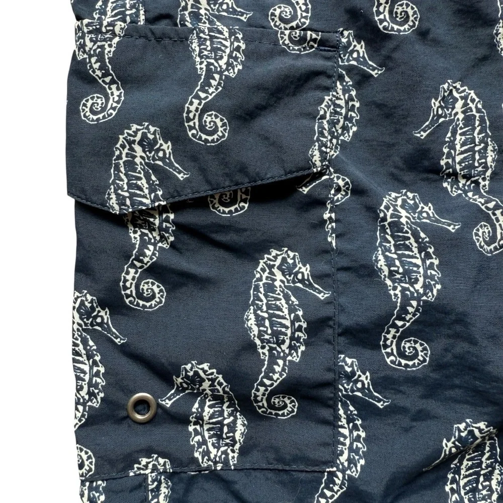 RAINFOREST Men's 6” Tropical Seahorse Print Swim Shorts Navy & White XL Summer
